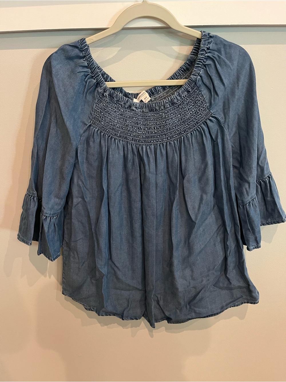 beachlunchlounge Blue Smocked Yoke Peasant Top